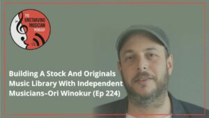 Ori Winokur of Artlist on olive background with Unstarving Musician podcast logo and episode title