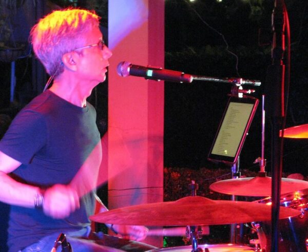Robonzo playing drums, pic by Volli Hofschildt (Why I Make Music)
