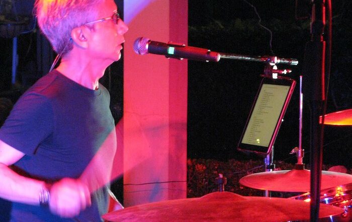 Robonzo playing drums, pic by Volli Hofschildt (Why I Make Music)