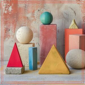 A group of different colored shapes and sizes