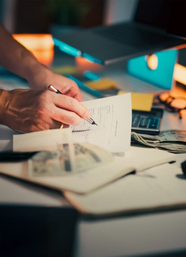Hands signing a document on a desk